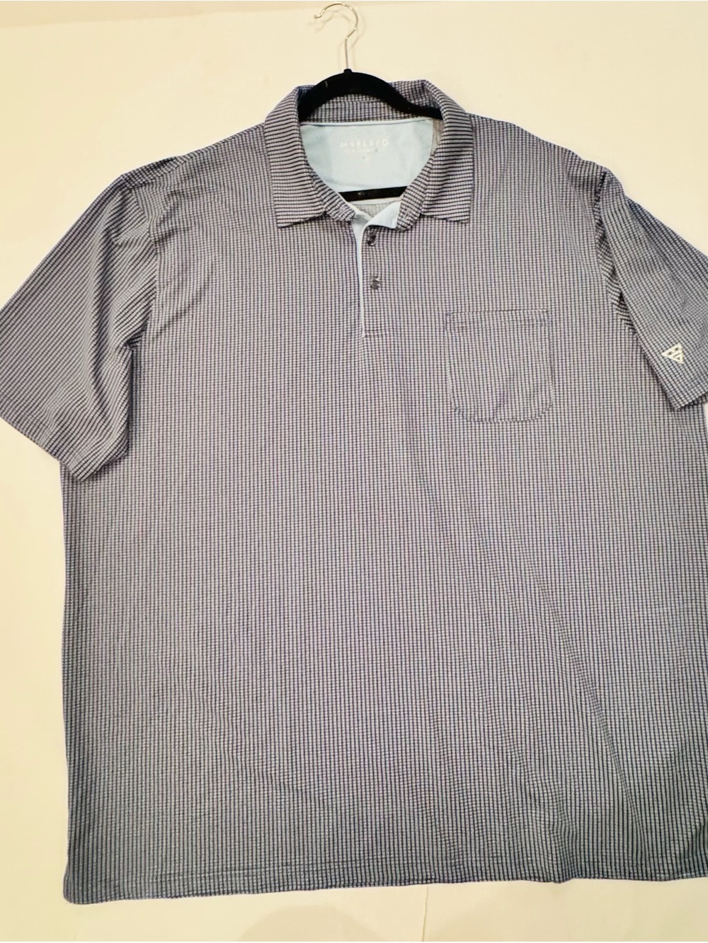 Men's Blue Micro-Pattern Polo Shirt with Chest Pocket - Unknown Brand